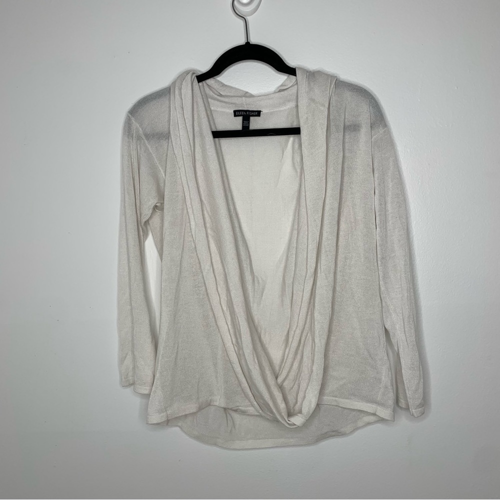 Eileen Fisher white twist front tencel merino wool long sleeve top
